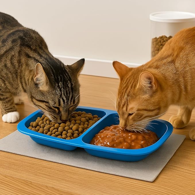 Lightweight Double Cat Dish (4 Pack) – Durable Plastic Food & Water Bowls for Cats, Small Pets, and Kittens – Easy Clean Feeding Station, Assorted Colors