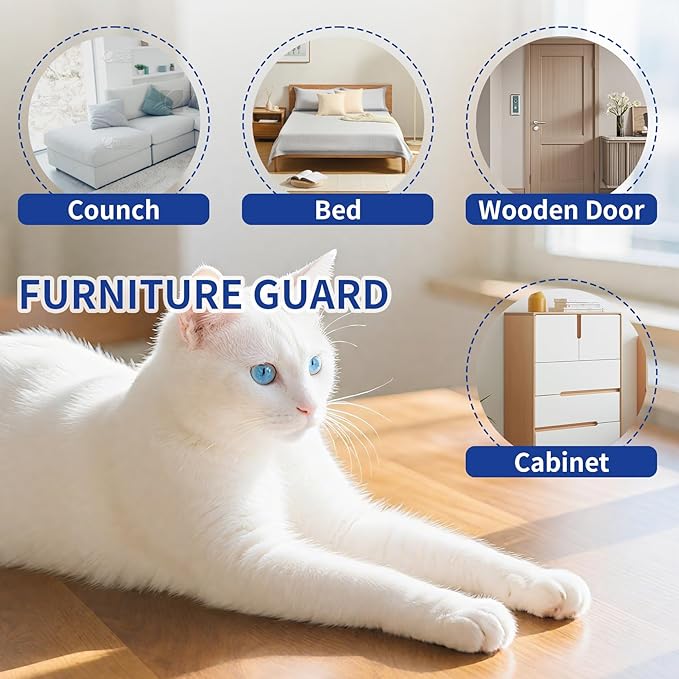Anti Cat Scratch Furniture Protector, Thickened Cat Scratch Guards for Couches, Tables & More, 196.8" x 11.8" Transparent Self-Adhesive Couch Protector Against Cats Claws