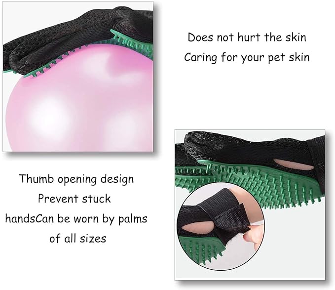 Gentle Deshedding Pet Grooming Mitt - Efficient Hair Remover Brush for Dogs, Cats, Horses with Long & Short Fur (1 Pair)