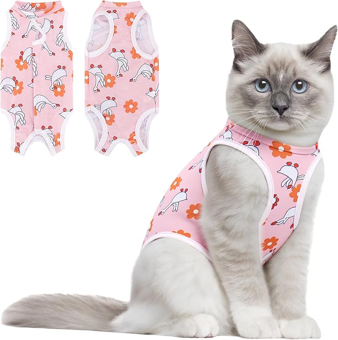 Coppthinktu Cat Recovery Suit Female Cats Onesie for Cats, Breathable Cat Surgery Suit for Surgical Abdominal Wounds Skin Diseases, Cute Kitten Spay Recovery Suit E-Collar Alternative Anti Licking