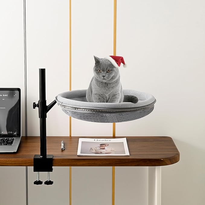Cat Desk Bed - 360°Rotating & Height Adjustable Kitten Hammock Beds for Desks, Furniture for Office Table and Game Tables