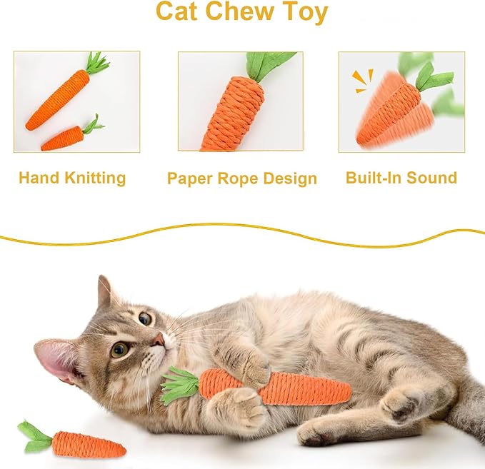 6 in 1 Cat Toys Set with Sisal Rope, Interactive Feather Ball for Indoor Cats, Catnip Carrot & Fish with 2 Balls, Natural Kitten Teething Chew Toy for Self Play, Exercise