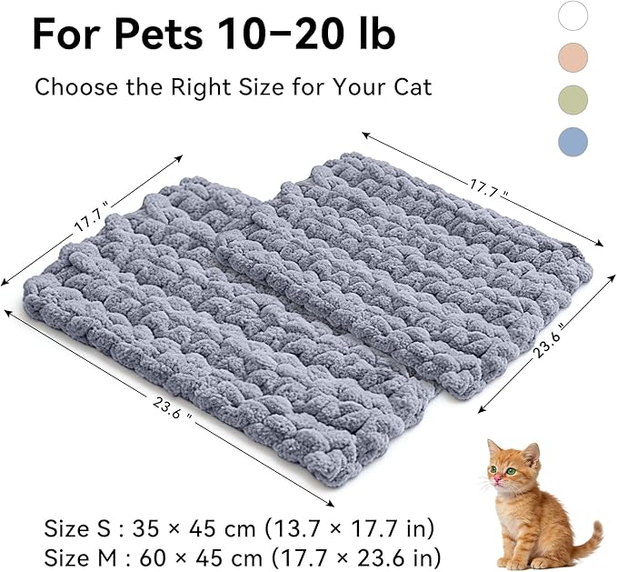 Cat Knitted Bed Mat Square Cushion, Soft Breathable Self-Warming Pad Indoor Washable Kitty Kneading Comfort Cats Dogs (Green,23.6" x17.7")