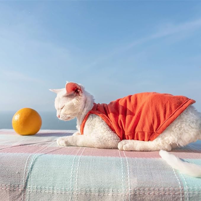 Hairless Cats Solid Cotton Camisole, Breathable Summer Tank Tops for Sphynx, Cornish Rex, Devon Rex, Peterbald, Cat Wear Hairless Cat Clothes Soft Skin-Friendly Cats Apparel Assorted Colors and Sizes