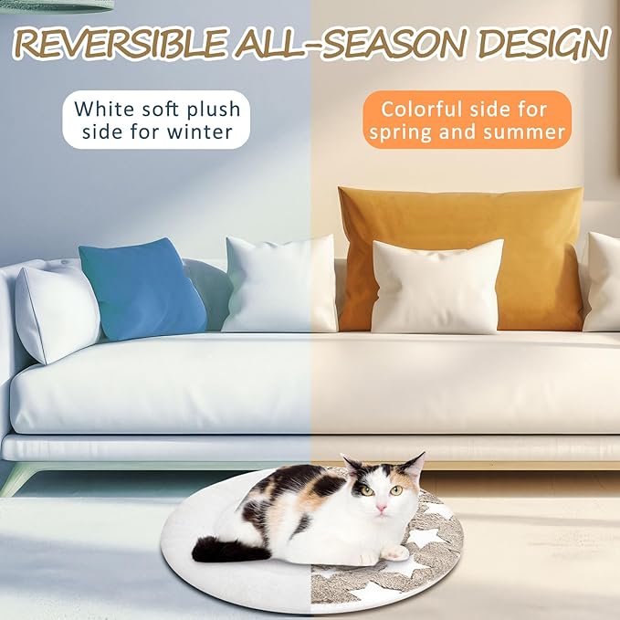 VitalCozy 2 Pack Self Heating Cat Pad Self Heating Cat Bed Machine Washable Heat Pet Mat Reversible Body Thermal Warm Round Dog Bed Crate Blanket for Feral and Indoor Cats(16'',Apricot Large Star)