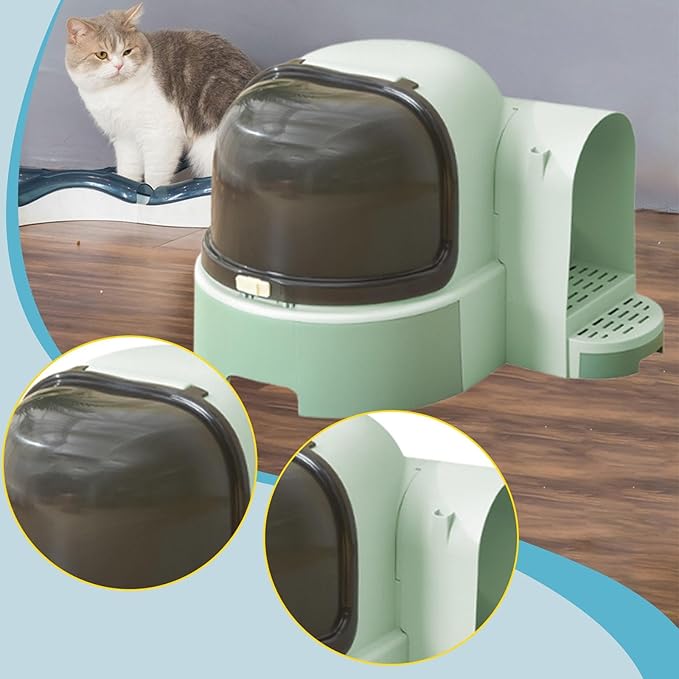 Enclosed Cat Litter Potty with Lid for Indoor Cats Kitten, Anti Splashing, Slide Out Litter Tray, Hygienic Odor Control, Space-Saving Design- Green