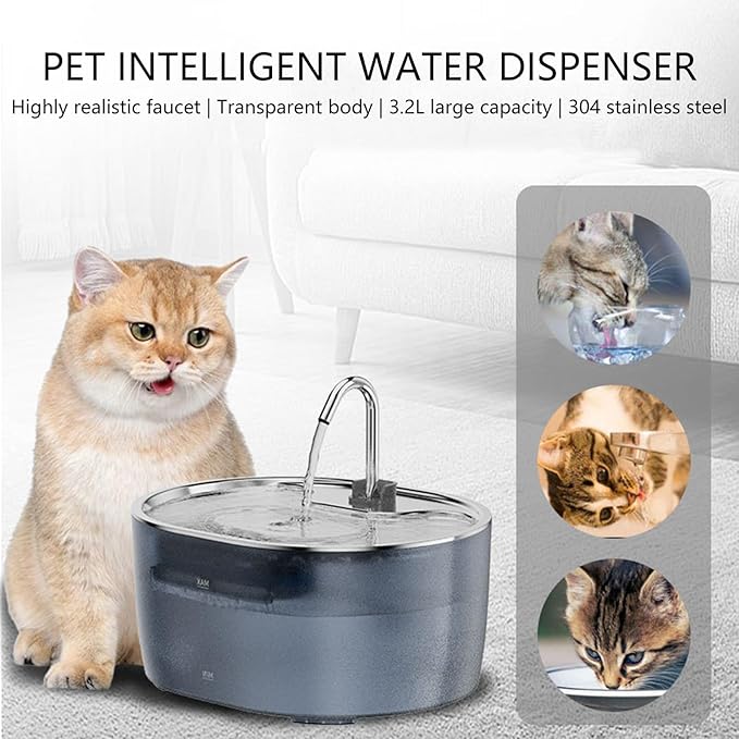SelfCleaning Cats Water Bowl with Stainless Steel Spouts Automatic Water Flows Systems for Multiple Pet Watering Supply Large Capacity Pet Drinking Bowl