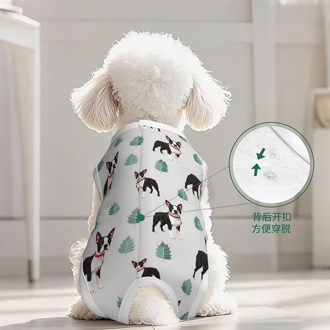 Dog Recovery Suit for Dogs Cats After Spay Surgery Dog Onesie Boston Terrier Grey Pet Pajamas Body Suits Shirt