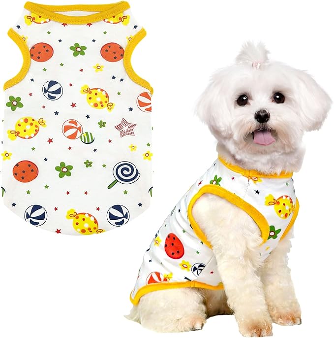 PETCARE Cartoon Dog Shirts for Small Dogs Cute Dog Clothes Yellow Lollipop Tshirt Soft Cotton Puppy Pajamas Breathable Sleeveless Pet Tank Top Spring Summer Dogs Clothes for Chihuahua Yorkie Shih Tzu