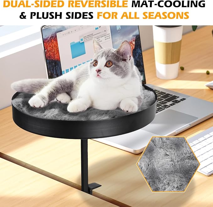AQQHSAIN Cat Desk Bed Clamp Mounted Cat Hammock for Desk Space Saving Desktop Attachment Perch with Comfortable Soft Bed Elevated Pet Bed for Work Home Office Study Room