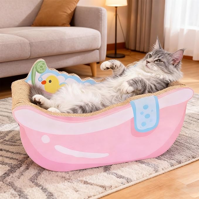 Small Cat Bed, Bathtub Nest, Corrugated Cardboard Cat Lounger with Curved Shape and Textured, Playful Resting Spot for Kitten Puppy Small Dog, Pet Home Decor Living Room Balcony