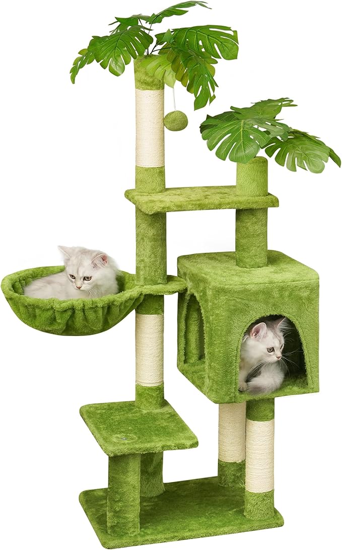 Meecal Green Tall Cat Tree 47-Inch for Kittens Under 6 Months 9lbs, Cat Tower for Small Cats - Scratching Post, Plush Hammock, Double Condos & Dangling Toys