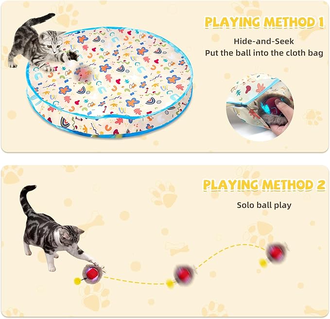 Interactive Cat Toys, Fast Rolling Ball in Play Mat, Automatic Motion Activated Ball Hide and Seek for Cat Indoor Toys, Mouse Catching Game Boredom Relief, 28" Mat
