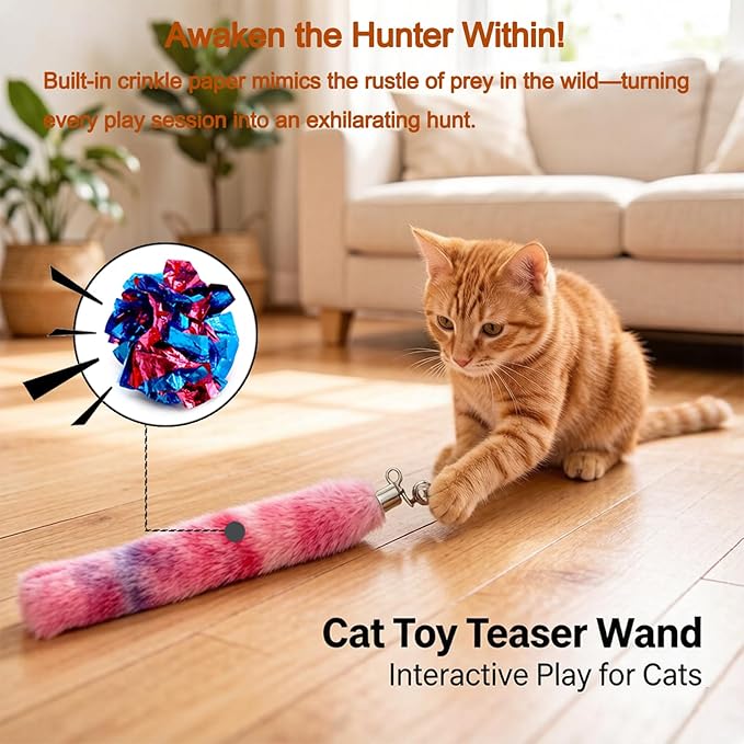 LASOCUHOO Cat Worm Toys, (3 Packs) Interactive Cat Wand Replacement Refill Attachments for Indoor Cats, Fit for Most Cats Random Color