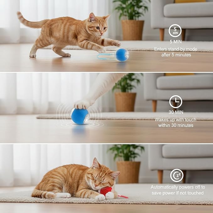 Interactive Cat Toys Ball for Cats - Upgrade Automatic Cat Toys for Indoor Cats, 3 Modes 2 Speed Moving Cat Ball (Blue)