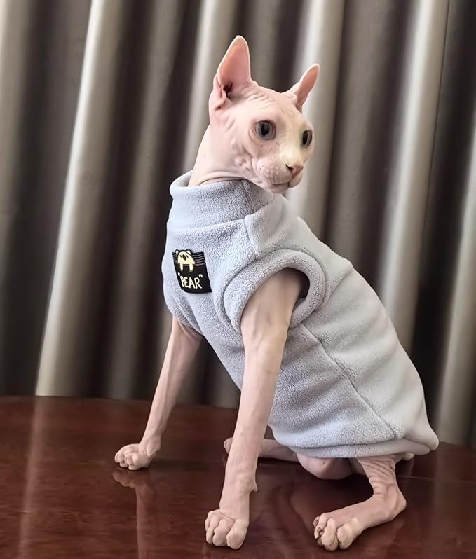 Sphynx Cat Clothes Hairless Cat Warm Fleece Vest Elastic Winter Sweater Outfit, Pet Clothes for Sphynx Cat Coat for Cats and Small Dogs Apparel, Hairless cat Shirts Sweaters (Sky, Medium)