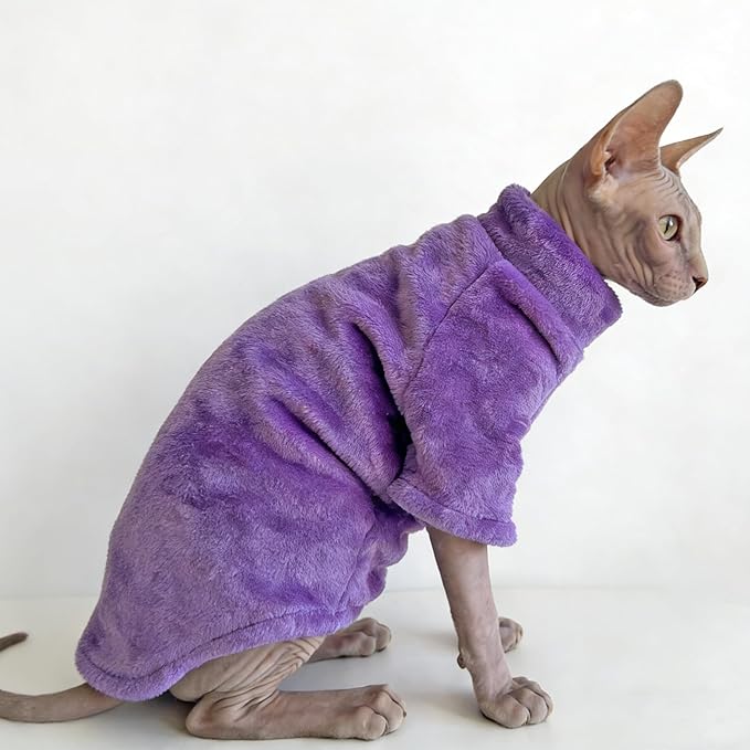 Turtleneck Sphynx Cat Clothes for Cats Only, Fleece Sphynx Hairless Cat Clothes Sweaters,Sphinx Kitten Winter Coat Outfits Apparel Costume for Cornish Rex and Devon Rex,Purple,2XL