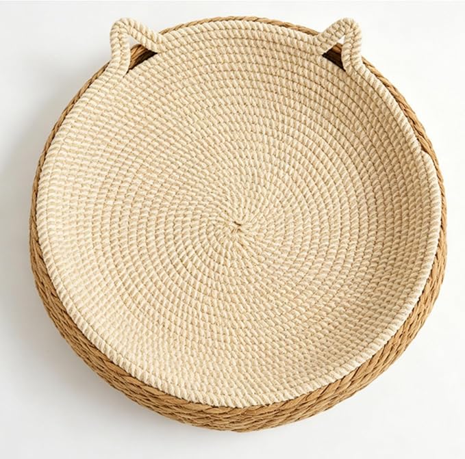 Asixxsix Cat Scratcher, Circular Cat Scratcher Bed with Breathable Mat and Small Ears Design, for Indoor Cats to Scratch Play and Lounge, Furniture Protector for Sofa Chair (L)