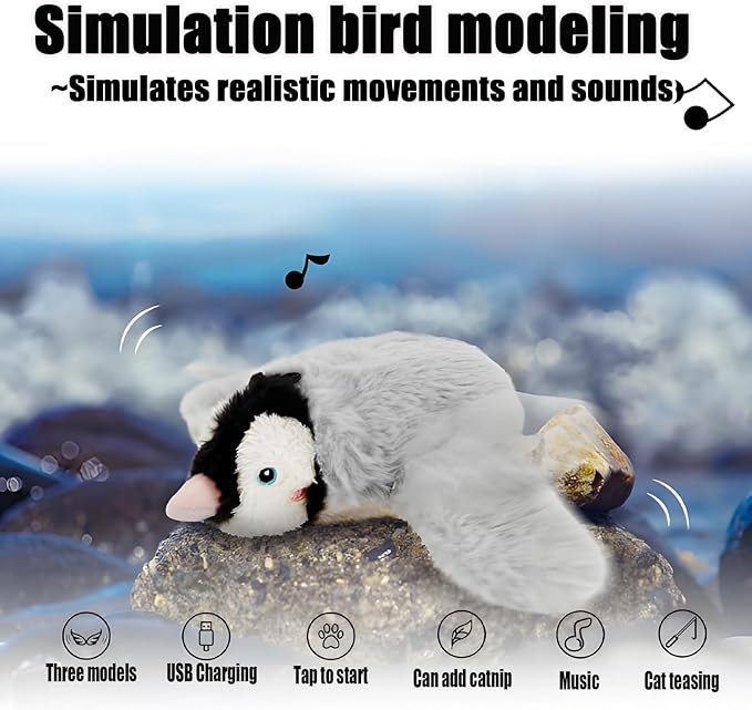 Dumwick 2026 Upgrade Interactive Chirping Bird Cat Toy,Flapping Wingss with Realistic Sounds,Simulated Chirping Bird Cat Toy for Indoor Play and Exercise (Gray Bird 1pcs)