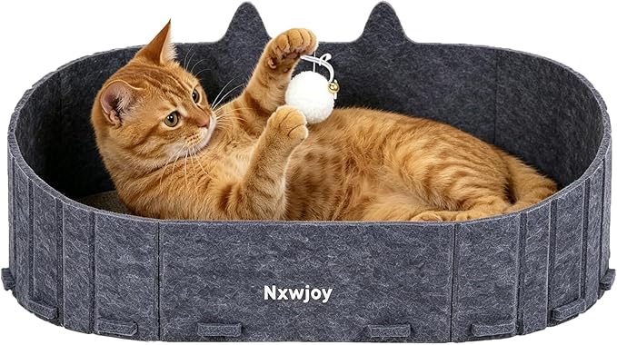 Cat Scratcher Bed for Indoor Cats 24.2 Inch Large Cardboard Cat Scratch Couch Felt Bed Cat Scratch Pad for Cat Scratching Post Board Scratchers Lounge House with Bell Ball Toys