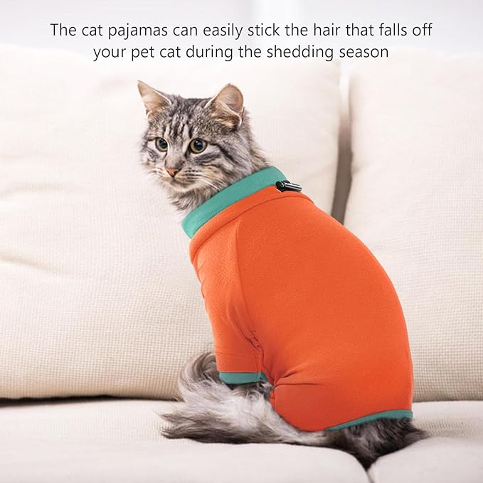 Sticky Cat Clothes Stretchy, Sphynx Hairless Sweater & Pajamas for Cats only, Soft Cat Onesie for Cats After Surgery Female Male & Hair Loss Prevention, Orange L