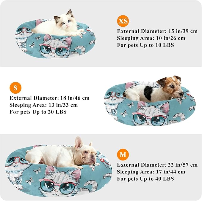 Cartoon Kitty Glasses Warm Soft Cat Beds Cat Calming Bed Extra Small Size Pet Sleeping Beds and Dog Furniture
