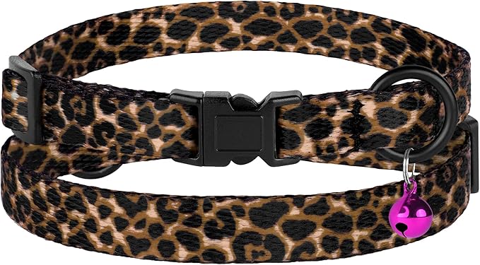 2 Pack Cat Collars with Bell - Breakaway Soft Collar for Girl & Boy Cats, Adjustable Safety Cute Kitten Collars – Comfortable Stylish Patterned Print Design Lightweight (Tribal + Leopard)