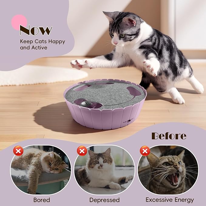 Pawaboo Interactive Cat Toy with Running Mouse, Electronic Motion Cat Toy Automatic Teaser for Indoor Cats, Pop and Play Hide Seek Cats Toys Hunting Mouse for Pet Kitten Play Fun Exercise, Purple