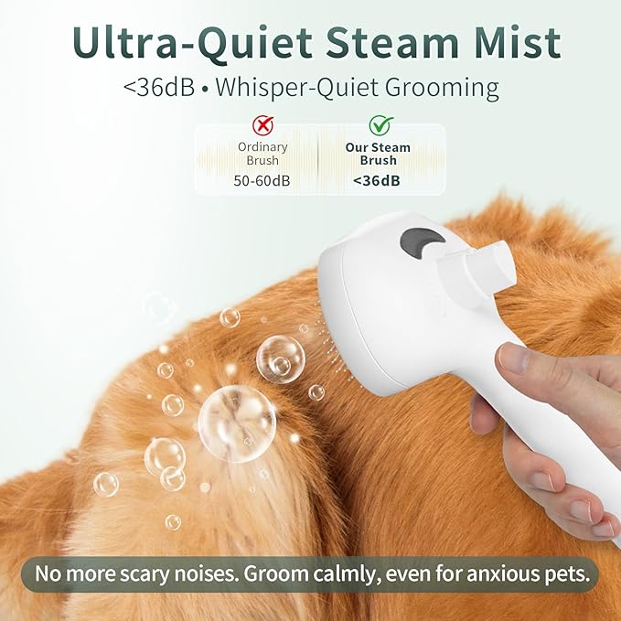 Steam Cat Brush for Shedding, 3-in-1 Self Cleaning Grooming Brush for Dogs & Cats, USB Rechargeable, Hair Removal Comb with Anti-Static Mist, for Long & Short Haired Pets, White