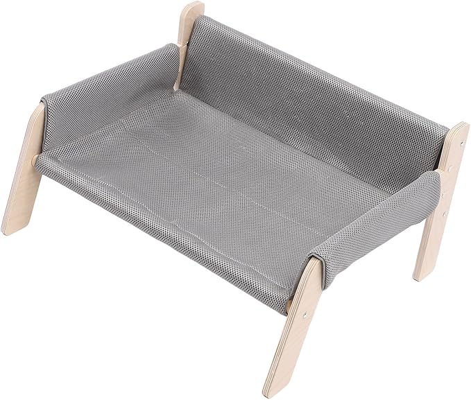 Cat Hammock, High Strength Pine Wood Minimalist Design Elevated Multifunctional Cat Furniture, Elevated Bed with for Cats Kittens and Puppies (Grey)