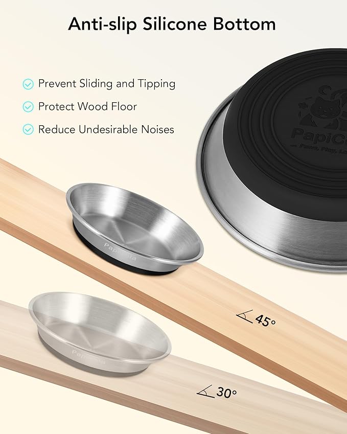 Stainless Steel Cat Bowls 4PCS, Non-Slip cat Food Dishes, Metal Pet Food and Water Bowls, Whisker Friendly with Wide and Shallow Design, 6.3'' Wide, 0.7mm Thick Steel, Ideal Pet Dish (4PC-6.3in)