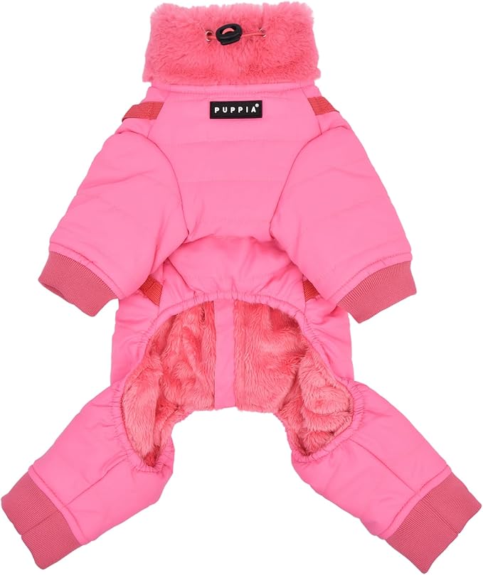 Puppia Everson Dog Jumpsuit Winter Season Intrgrated Harness for Small and Medium Dogs, Pink, Small
