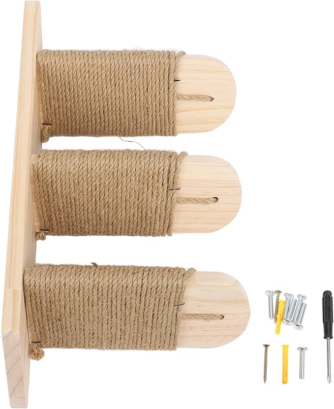 Asixxsix Cat Wall Shelves, Pine Wood Construction Space Saving Cat Shelves, Wall Mounted Furniture with Scratch Post and Bed for Home Apartment (3 Tier)