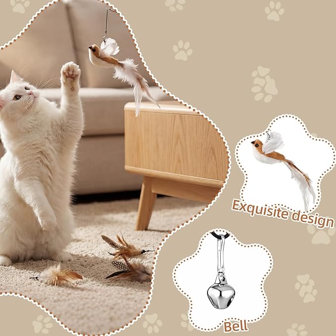 Outus 19 Pcs Cat Toys Bulk 1 Kitten Wand 18 Cat Spinning Feather Toys Refills, Cats Wand Replacement Feather for Indoor Cats