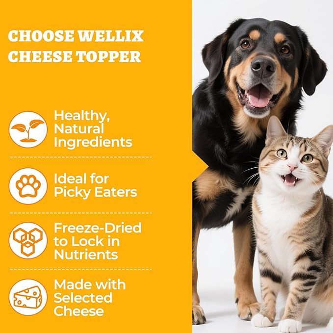 Wellix Dog & Cat Food Topper - Freeze Dried Cheese with Chicken and Egg Yolk, High-Protein Cheese Dog Treats for Digestive Health & Calcium Support - Healthy Cat Treats for Indoor Cats 7.05 oz