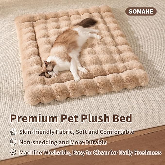 SOMAHE Cat Bed Mat, Soft Plush Faux Fur Kneading Pet Bed, Machine Washable Cat Sleeping Pad for Indoor Cats & Kittens, Non-Slip Fluffy Cat Rug for Couch Sofa Floor, 23x15 Inch Coffee