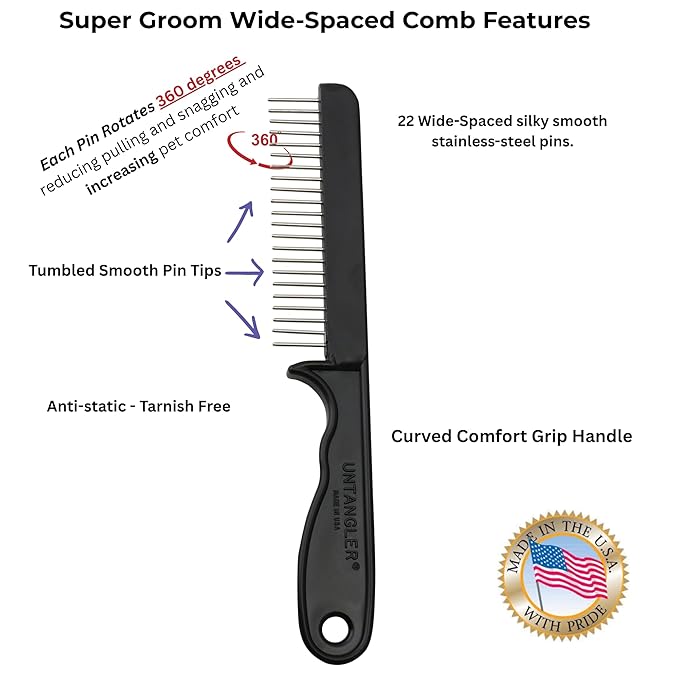 2 PC Super Groom Dematting Set with Silky Smooth Rotating Teeth - Dematts and Grooms Long, Silky and Wavy Coats for Dogs and Cats