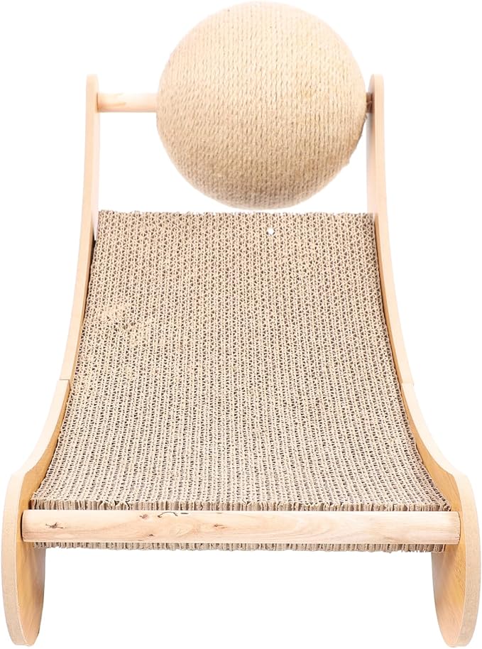 Focket Cat Scratcher Bed, Spacious Design for Large Cats Sisal Construction Protects Furniture, Cat Hammock with Toy Ball for Anxiety Relief Indoor Use