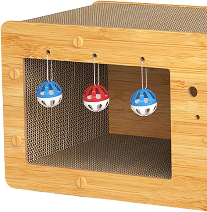 Cat Nest Cat Bed with Scratching Board Activity Toys Non Slip Decoration Multifunctional Crafts Furniture Protection Cat Cardboard Bed, Fish Pattern, L
