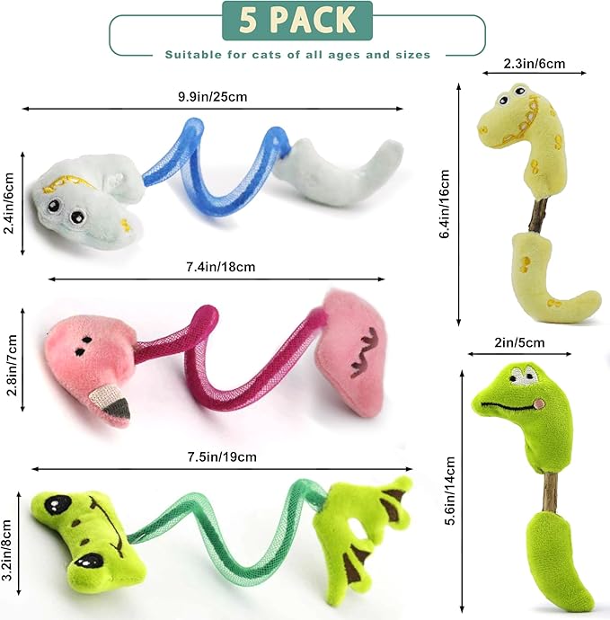 Interactive Cat Toys Set, Silvervine Chew Sticks and Catnip Spring Ropes, Indoor Cat Toys for Exercise and Dental Care, for All Cat Breeds (5 Packs)