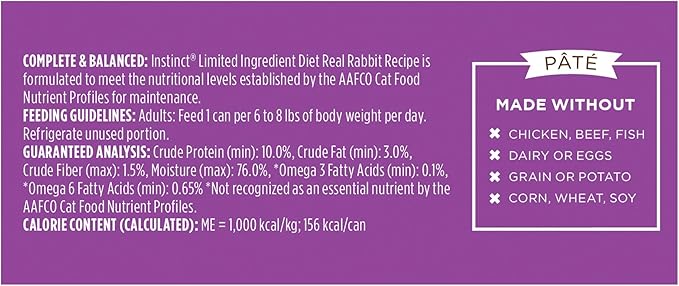 Instinct Limited Ingredient Diet,Natural Wet Cat Food,Grain Free Recipe - Real Rabbit,5.5 Ounce,(Pack of 24)