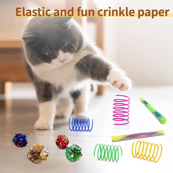 iCAGY 25 Pcs Cat Toys for Cats, Indoor Kittens - Interactive Variety Pack, Cat Cube Tunnel, Feather Golf, Mice, Springs, Balls, Noise Toys - Rainbow/Colorful