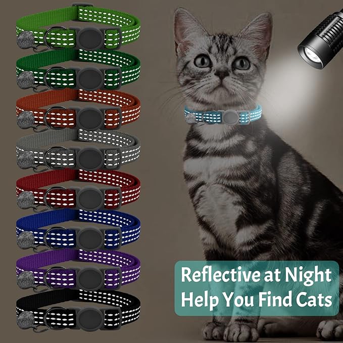 CAMAL Reflective Cat Collar with Name Tag, Personalized Cat Collar Breakaway with Bell, Customized Cat Collar Adjustable for Girls & Boys