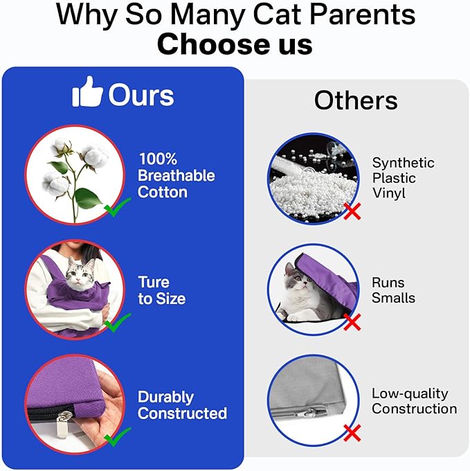 Cat Carrier Pouch for Small Cats Under 10 lbs, Soft Cat Carrier with Upgraded Adjustable Strap, Durable Cotton Cat Bag for Nail Trimming, Medication & Vet Visits – Lavender