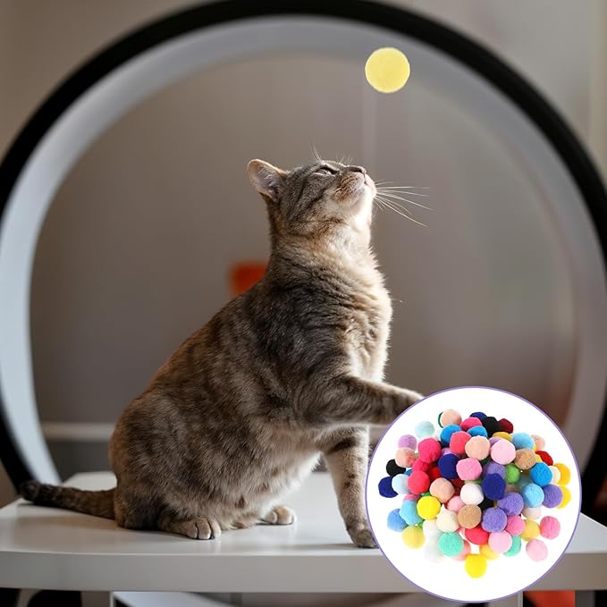 Xthrotsenk 100 Pcs Cat Toy Balls 1-inch Colorful Cat Pom Pom Balls Soft Interactive Kitten Ball Cats Exercise Toys Fuzzy Kitten Interactive Playing Quiet Toy for Cats Pet(2.5 cm)