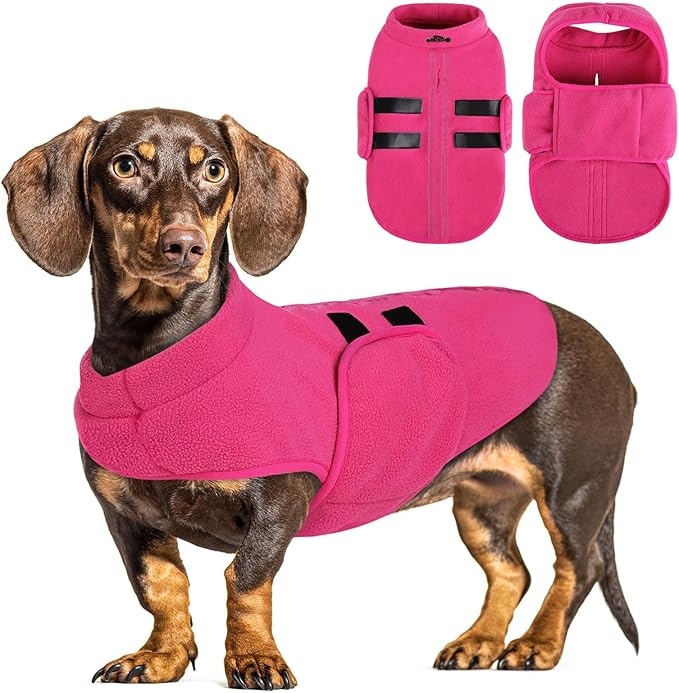 Queenmore Soft Fleece XXL Dog Sweater, Warm Winter Jacket with Leash Hole, Dachshund Cats & Doggy to Boy or Girl, (Pink, XXL)