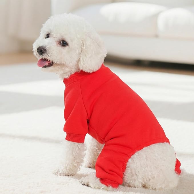 Velvet Dog Pajamas Stretchy Pet Clothes Puppy Jumpsuit Solid Color Cat Clothes for Small Pet Dog and Cat (Red, Medium)