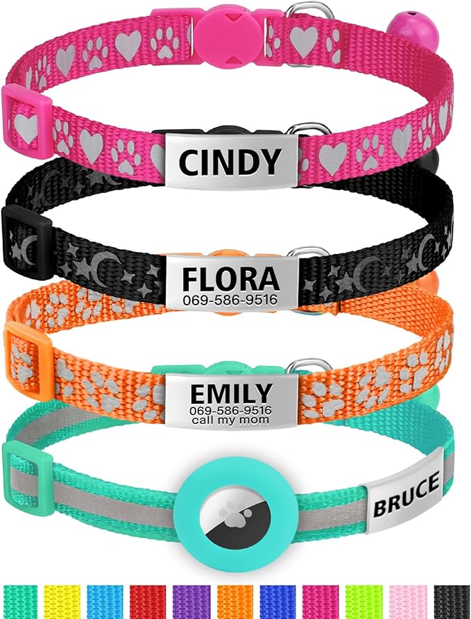 TagME Cat Collar with Name Tag, Personalized Reflective Cat Collar Breakaway, Pet Collar with Silent Slide On ID Tags for Boy and Girl Kitten/Cat