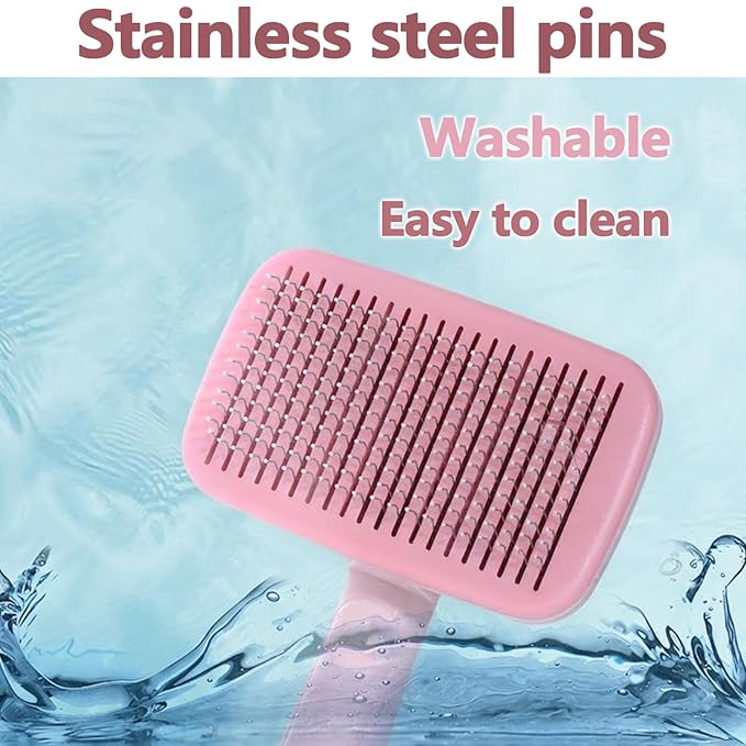 Self-Cleaning Cat Shedding Grooming Brush for Small Dog Pet Short Hair Remover Set Reusable Lint Removal Tool Carpet Scraper for Clothes Couch Bedding Furniture Car Pink