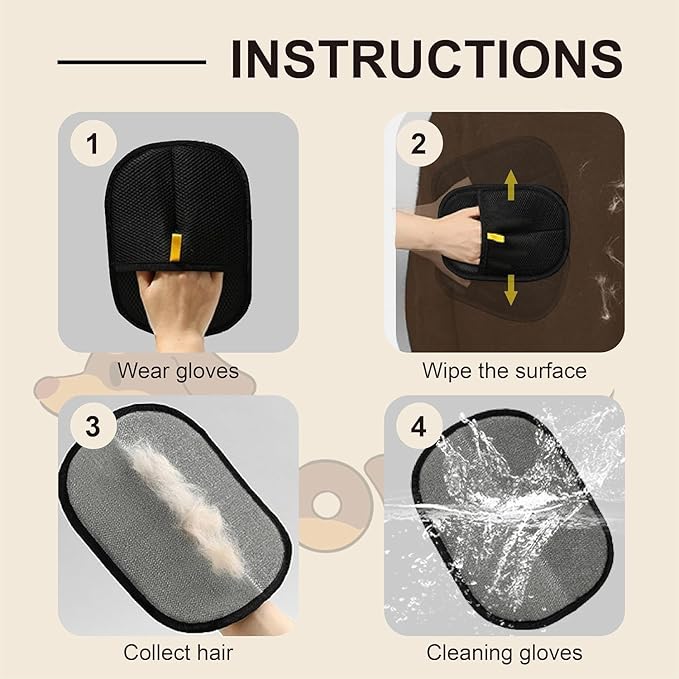 2 Pcs Pet Hair Removal Glove for Cats & Dogs: 2025-Clean Fast, Live Fur-Free. Electrostatic.